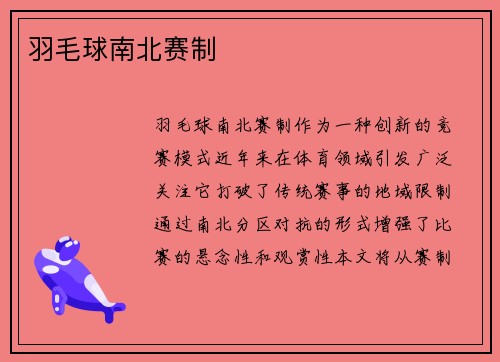羽毛球南北赛制